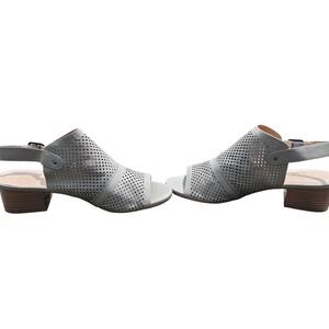 Restricted Grey Perforated Peep Toe Slingback Block Heel Sandals Womens Size8
